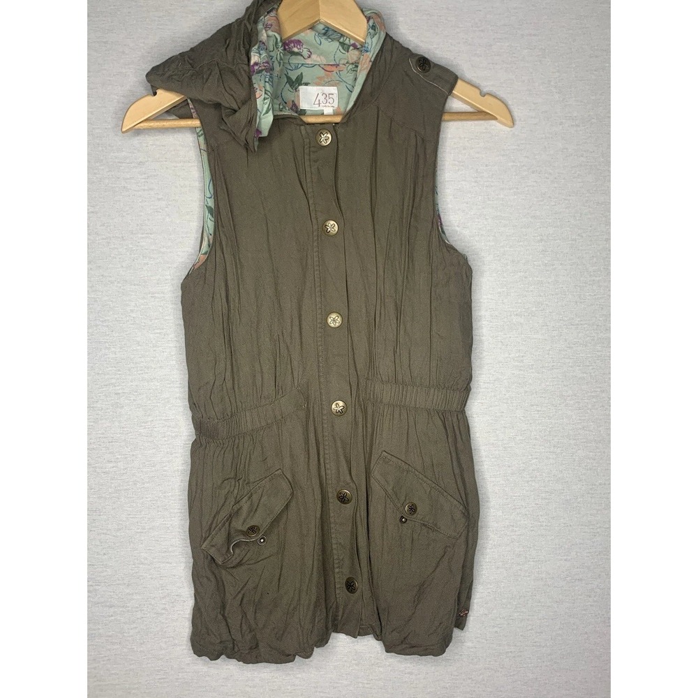 Matilda Jane 435 Vest Girls 14 Olive Green Hooded Floral Utility Boho Cottage